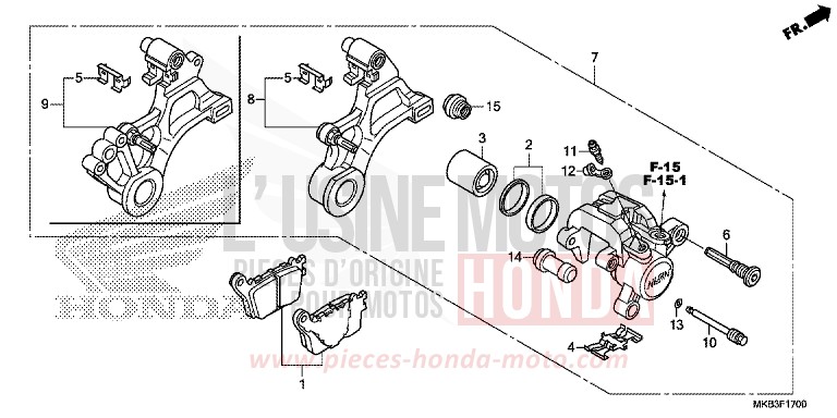 HINTERRAD-BREMSSATTEL von CBR1000RR „Fireblade“ ROSS WHITE (NH196) von 2015